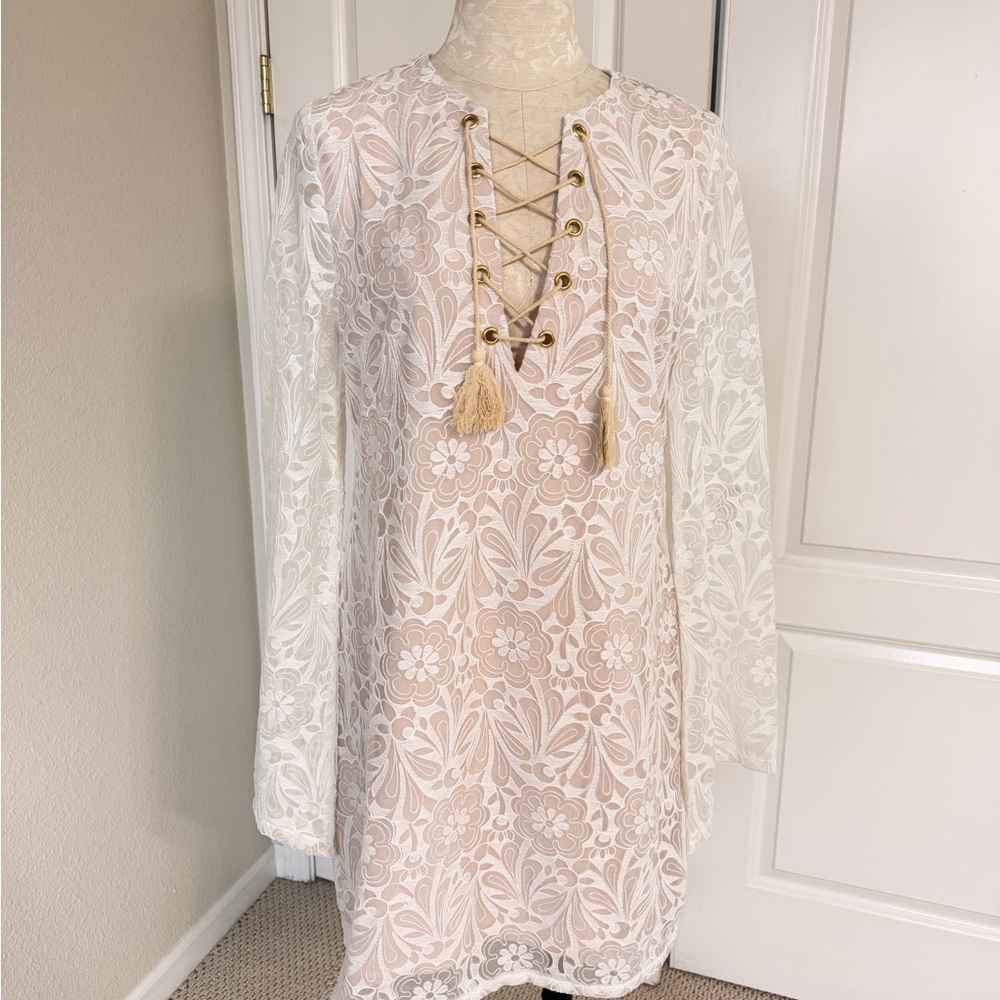 Karma White and Cream Long Sleeve Dress